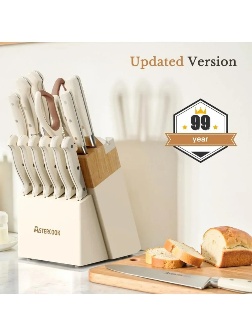 14-Piece Stainless Steel Kitchen Knife Set with Block, Sharpener & Ergonomic